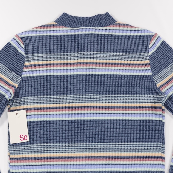 SO Women's Mock Neck Long Sleeve Quarter Zip Cropped Pullover Sweatshirt Blue M - Picture 6 of 9